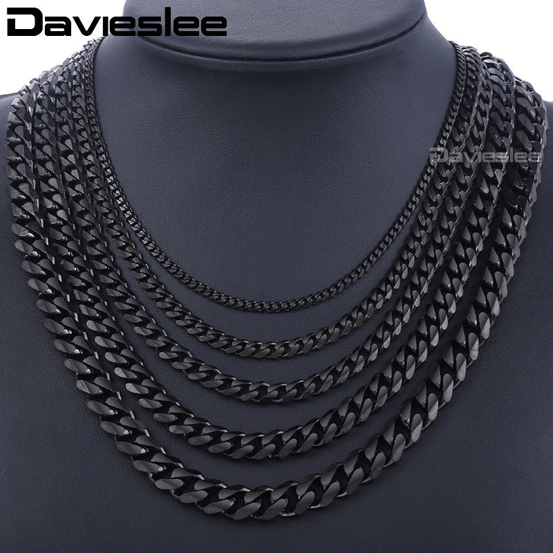 Stainless Steel Chains Necklace for Men Black Silver Gold Mens Necklace Curb Cuban Jewelry Gifts 3/5/7/9/11mm DLKNM09