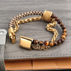Stainless Steel Charm Chain &amp; Link Golden Bracelets for Men Braided Leather beads Bracelets Bangle Wristband Punk Male Jewelry