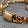Stainless Steel Charm Chain &amp; Link Golden Bracelets for Men Braided Leather beads Bracelets Bangle Wristband Punk Male Jewelry