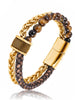 Stainless Steel Charm Chain &amp; Link Golden Bracelets for Men Braided Leather beads Bracelets Bangle Wristband Punk Male Jewelry