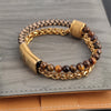 Stainless Steel Charm Chain &amp; Link Golden Bracelets for Men Braided Leather beads Bracelets Bangle Wristband Punk Male Jewelry