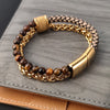 Stainless Steel Charm Chain &amp; Link Golden Bracelets for Men Braided Leather beads Bracelets Bangle Wristband Punk Male Jewelry