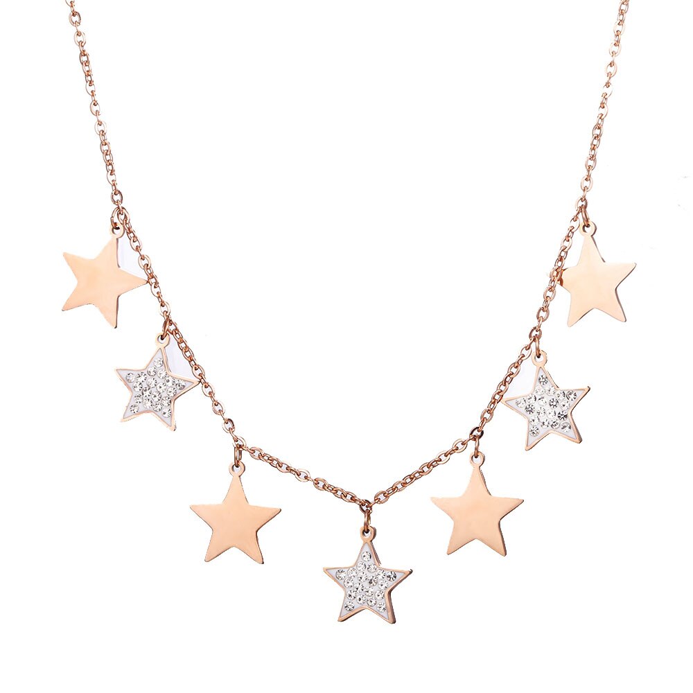 Stainless Steel Chokers Necklaces For Woman Clear Crystal Stars Pendant Gold Silvery Necklace For Women Jewelry Gift