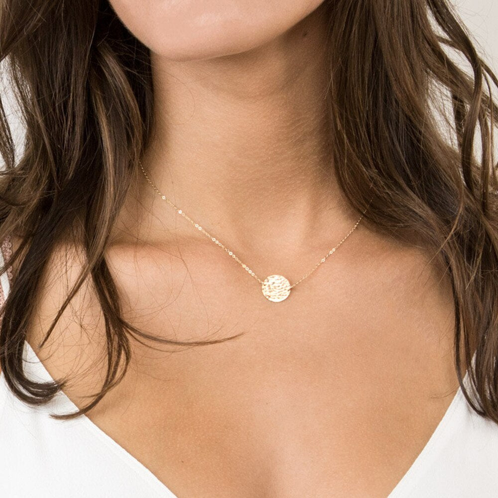 Stainless Steel Coin Pendants Necklace For Women Metal Choker Thin Clavicle Chain Valentine's Day Jewelry Accessories