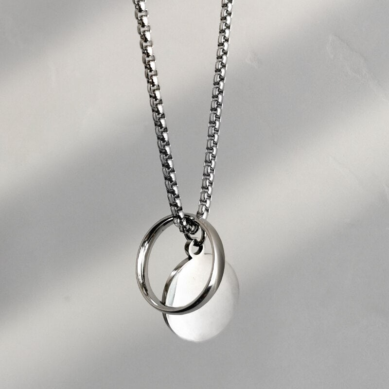 Stainless Steel Coin Round Hoop Pendant Necklace for Women Men Casual Hip Hop Neck Chain and Necklace Pendant Jewelry