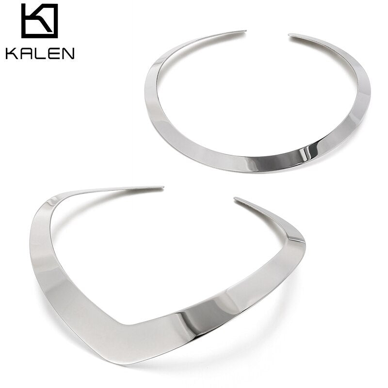 Stainless Steel Collar Necklace V Shape Choker Necklace Gold Color Collares Jewelry Stainless Steel Torques Statement Jewelry