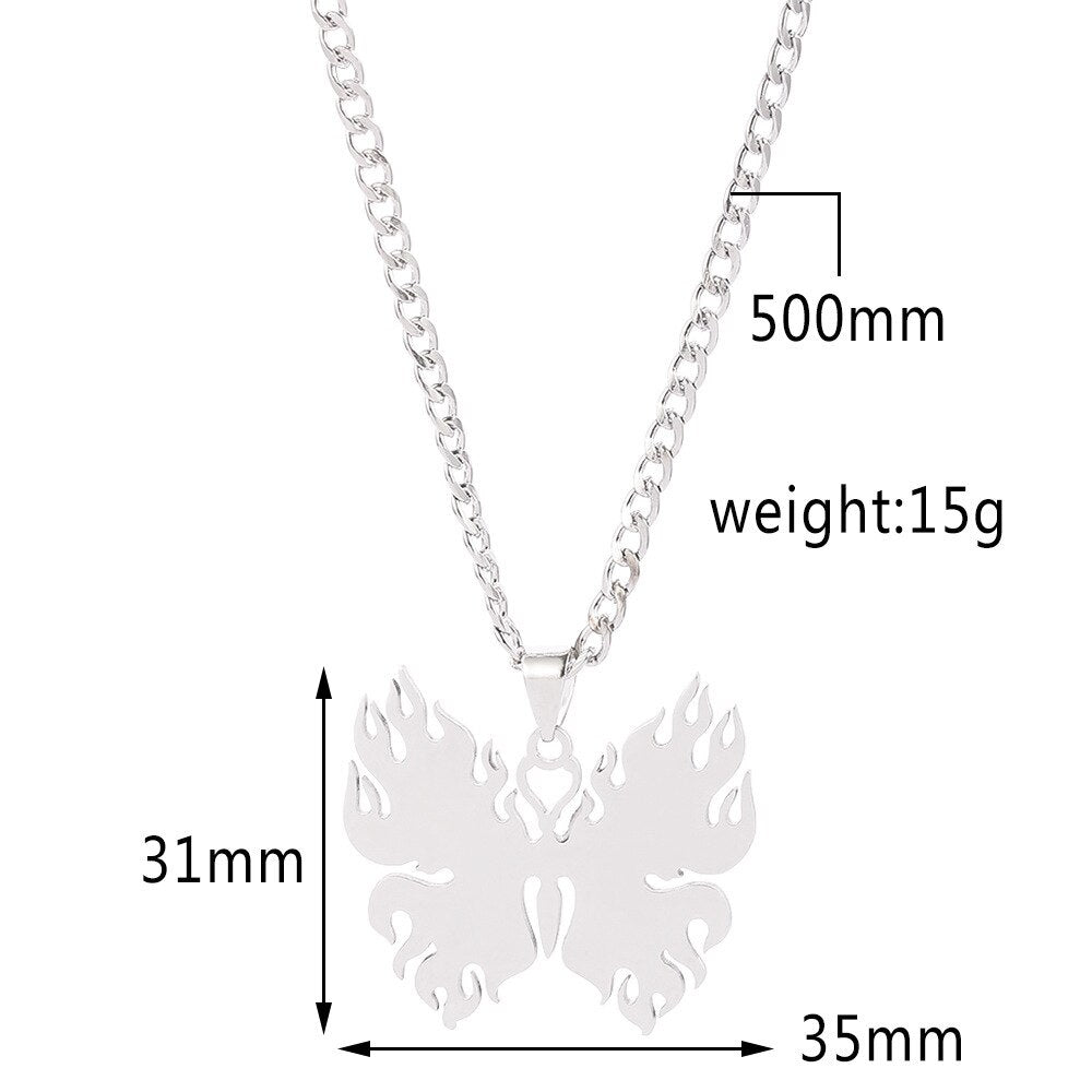 Stainless Steel Colorful Butterfly Pendant Necklace Animal Jewelry Men Women Necklace Punk Commemorate Costume Jewelry