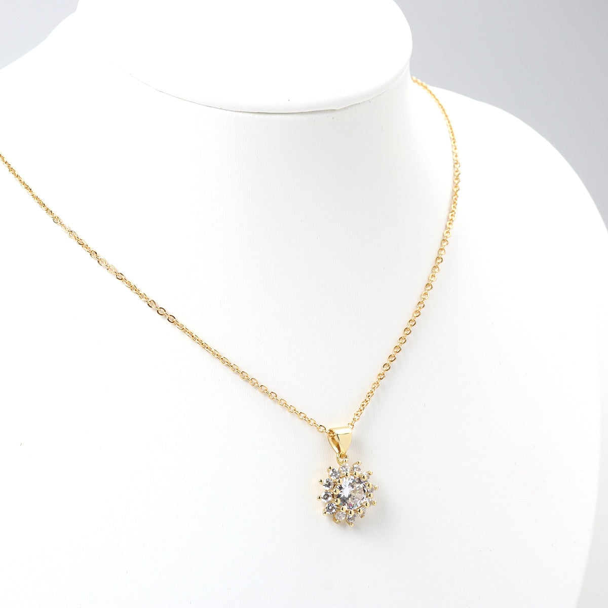 Stainless Steel & Copper & Glass Necklace Gold Color/Silver Color Flower Clear Rhinestone 45cm(17 6/8") long, 1 Piece