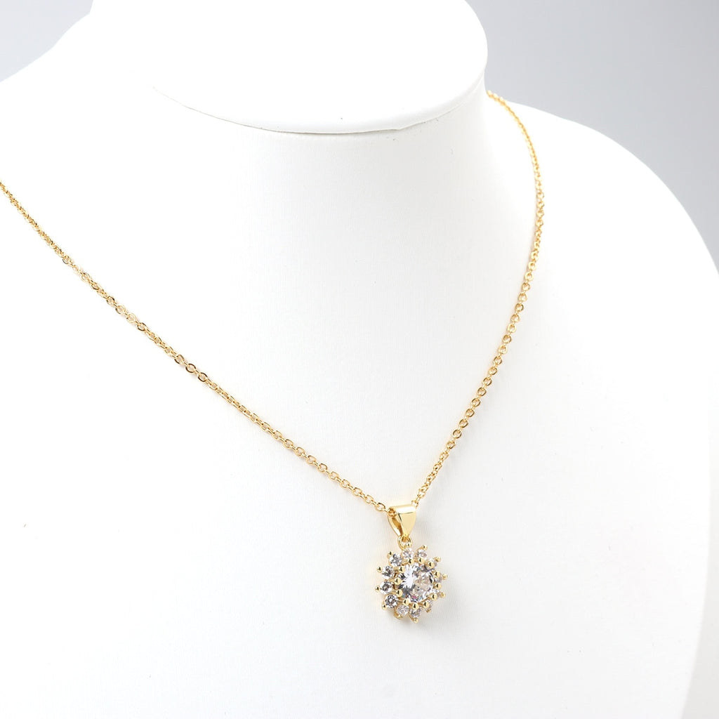 Stainless Steel &amp; Copper &amp; Glass Necklace Gold Color/Silver Color Flower Clear Rhinestone 45cm(17 6/8") long, 1 Piece