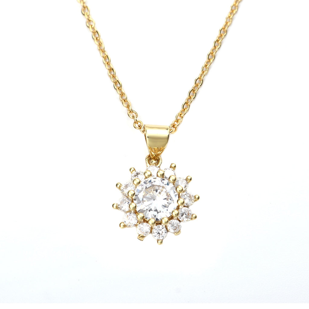 Stainless Steel &amp; Copper &amp; Glass Necklace Gold Color/Silver Color Flower Clear Rhinestone 45cm(17 6/8") long, 1 Piece