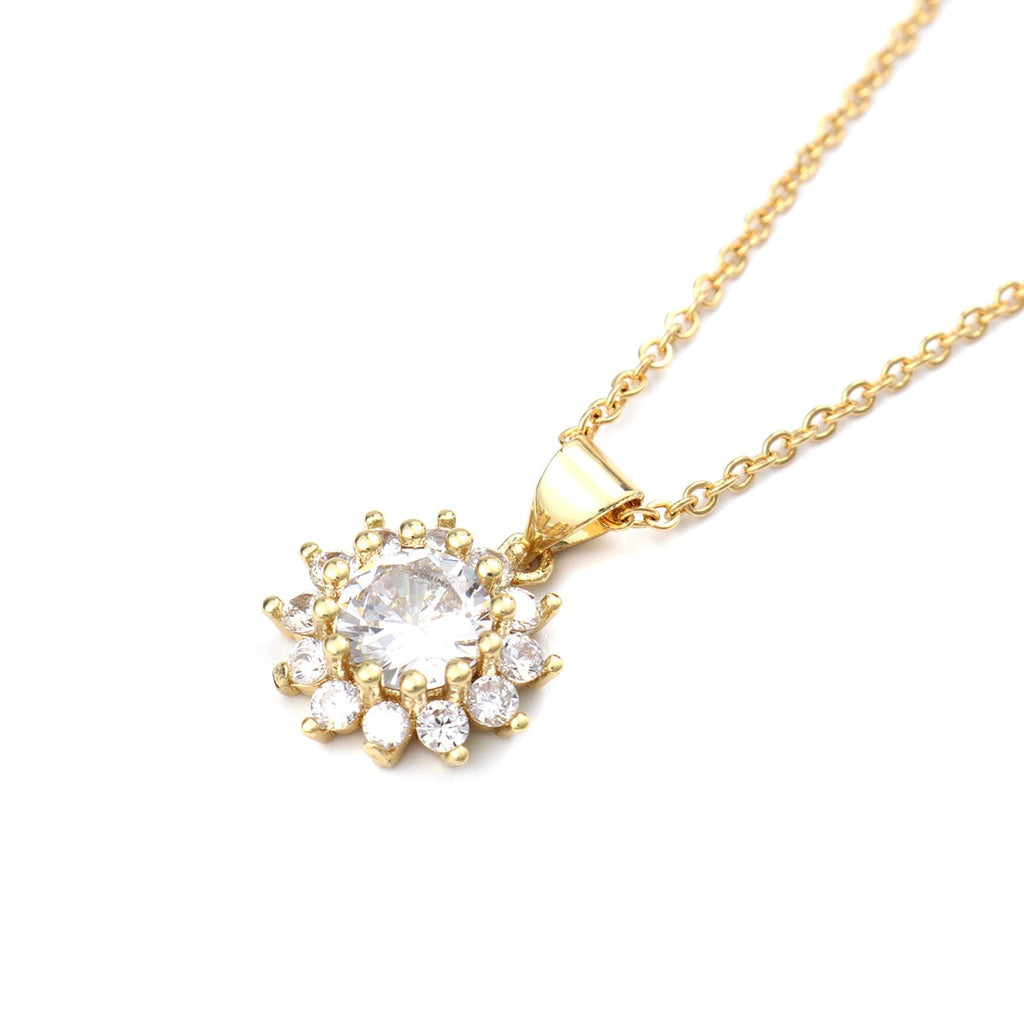 Stainless Steel &amp; Copper &amp; Glass Necklace Gold Color/Silver Color Flower Clear Rhinestone 45cm(17 6/8") long, 1 Piece
