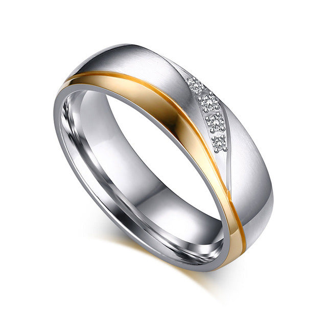 Stainless Steel Couple Lovers Rings Men Gold-Color Cubic Zirconia Anniversary Engagement Promise Ring for Women anel Jewelry Z5