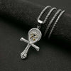 Stainless Steel Cross Necklace Ancient Egyptian Horus Eye Pendant Hip Hop Jewelry