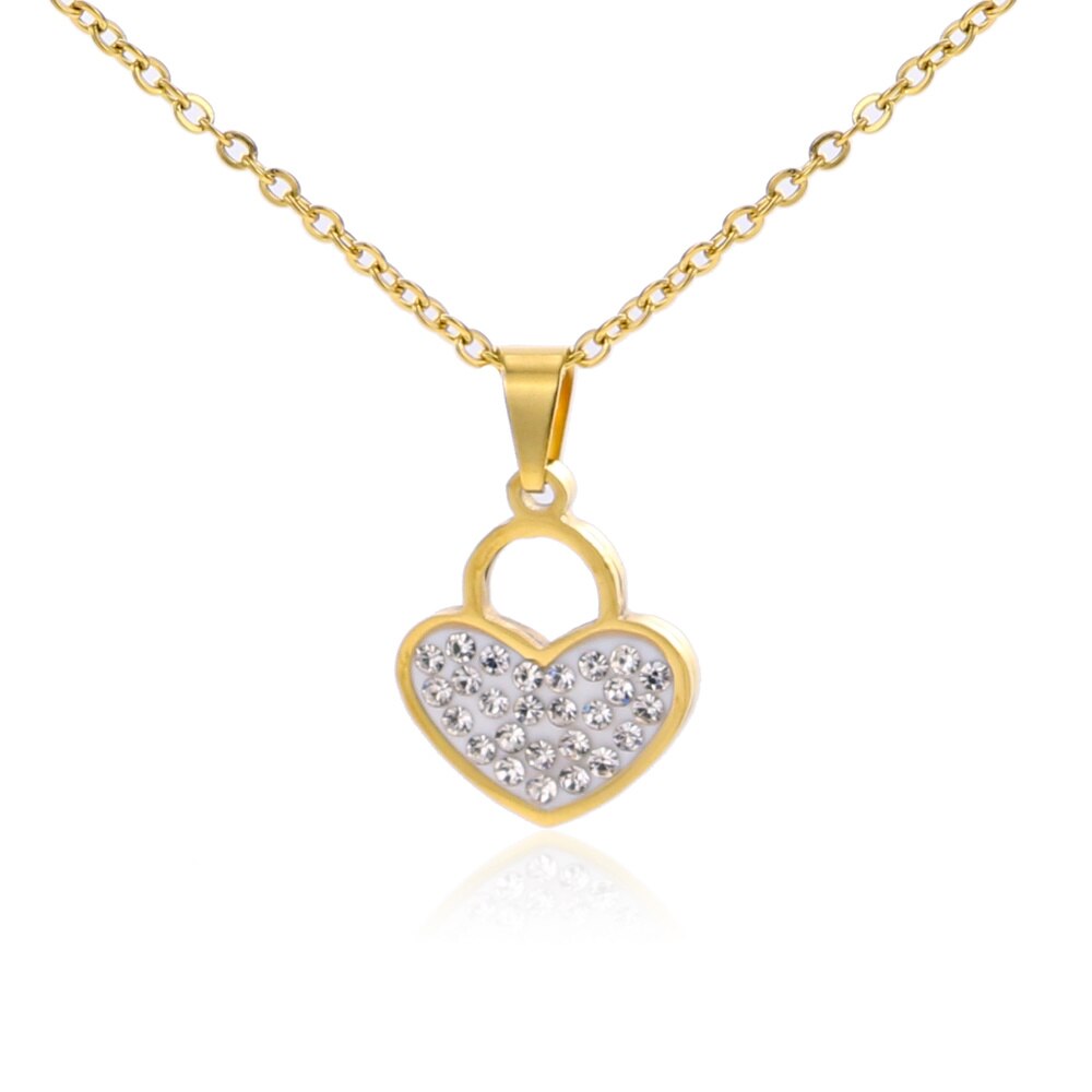 Stainless Steel Crystal Heart adjustable Pendant Necklace Women Choker Jewelry Heart-shaped lock Necklaces Chain Valentine's Day
