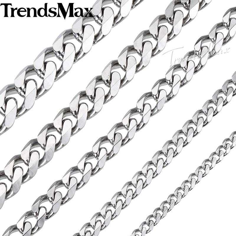 Stainless Steel Curb Cuban Necklace for Men Women Gold Black Silver Steel Curb Chain Necklace 45-60cm Fashion Jewelry KNM07