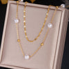 Stainless Steel Double Layer Pearl Statement Necklace For Women Party Jewelry Bijoux Accessories Collar