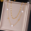 Stainless Steel Double Layer Pearl Statement Necklace For Women Party Jewelry Bijoux Accessories Collar