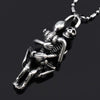 Stainless Steel Double Skull Pendant Chain Cross Necklace Men's Wild Black Jewelry