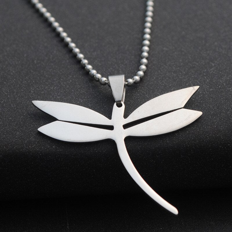 Stainless Steel Dragonfly Necklace Simple Minimalist Insect Animal Flying Bird Pendant Chain Necklaces for Women Men