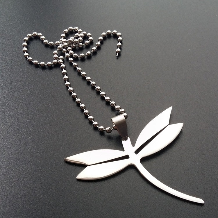 Stainless Steel Dragonfly Necklace Simple Minimalist Insect Animal Flying Bird Pendant Chain Necklaces for Women Men