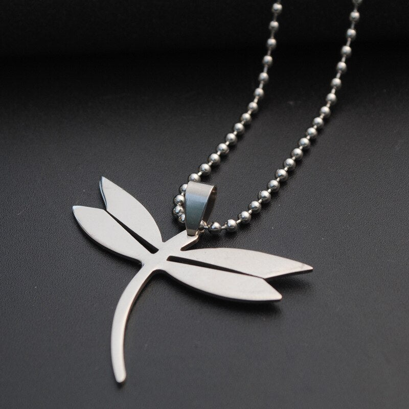 Stainless Steel Dragonfly Necklace Simple Minimalist Insect Animal Flying Bird Pendant Chain Necklaces for Women Men
