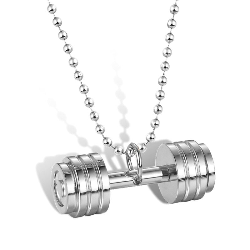 Stainless Steel Dumbbell Pendant Necklace Bodybuilding Gym Barbell Necklace Jewelry Gifts HSJ88