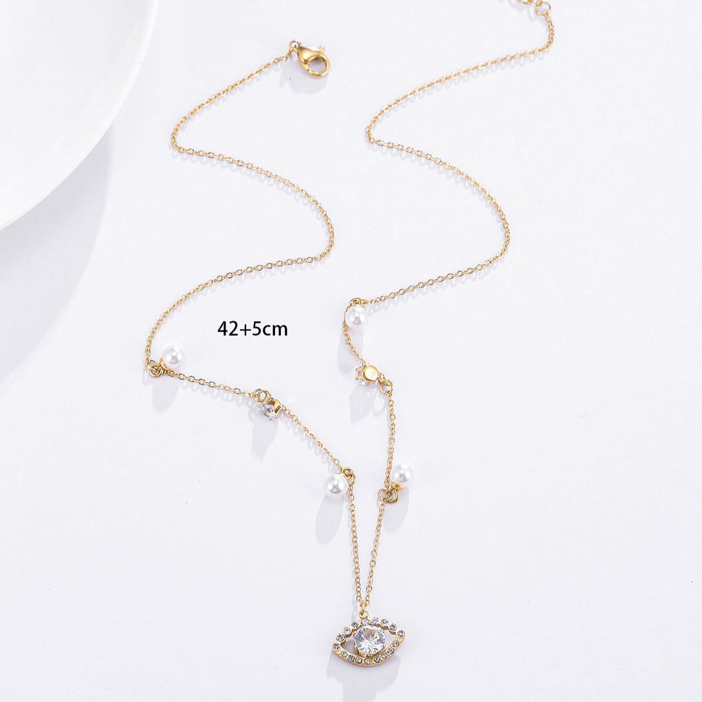 Stainless Steel Evil Eye Blue Rhinestone Pendant Necklace European And American Vintage Gothic Jewelry Female 2022 Trend