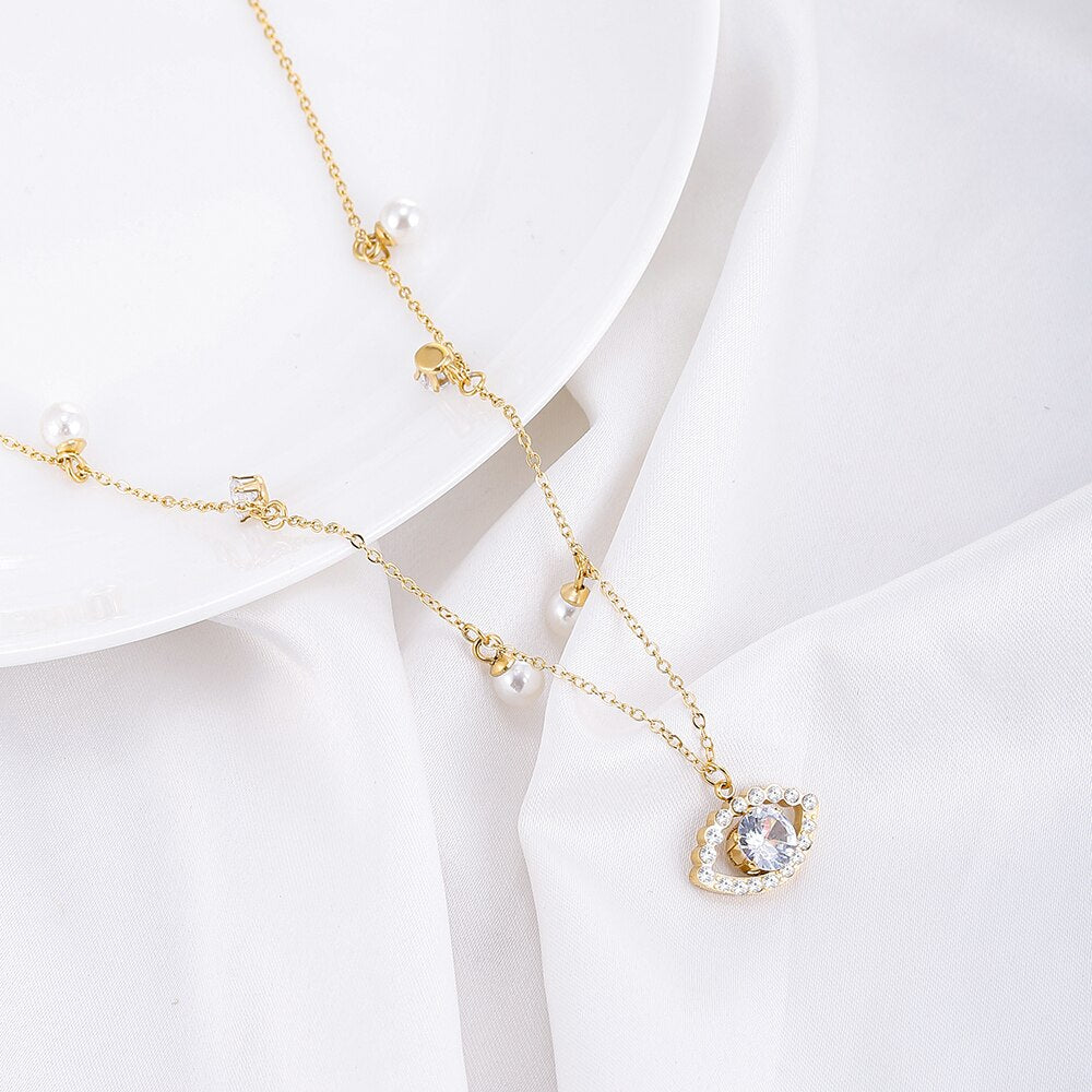 Stainless Steel Evil Eye Blue Rhinestone Pendant Necklace European And American Vintage Gothic Jewelry Female 2022 Trend