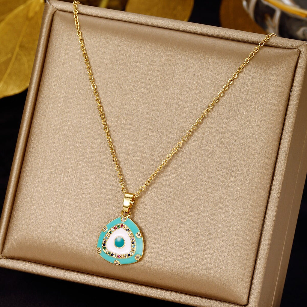 Stainless Steel Evil Eye Necklaces for Women Gold Color Evil Eye Pendant Necklace Choker Wedding Christmas Jewelry Gift BFF