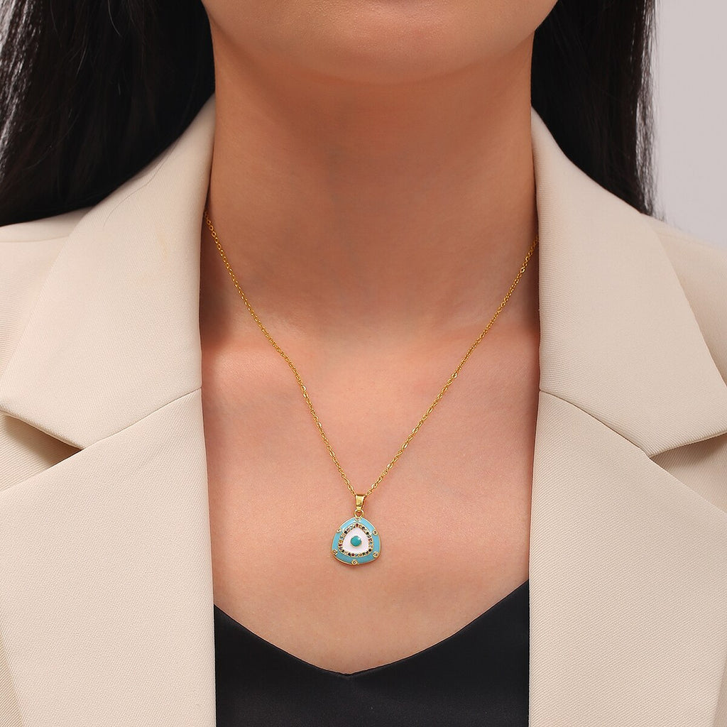Stainless Steel Evil Eye Necklaces for Women Gold Color Evil Eye Pendant Necklace Choker Wedding Christmas Jewelry Gift BFF