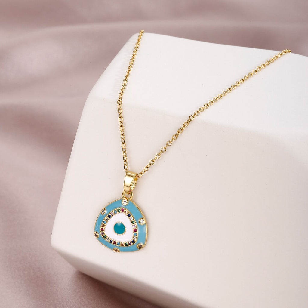 Stainless Steel Evil Eye Necklaces for Women Gold Color Evil Eye Pendant Necklace Choker Wedding Christmas Jewelry Gift BFF