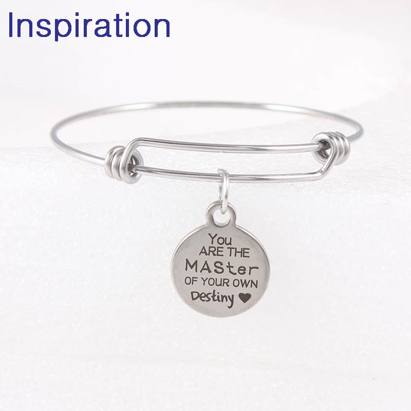 Stainless Steel Expandable Wire Bangle You Are The Master of Your Own Destiny Charm Bracelet 2020 Inspirational Graduation Gift