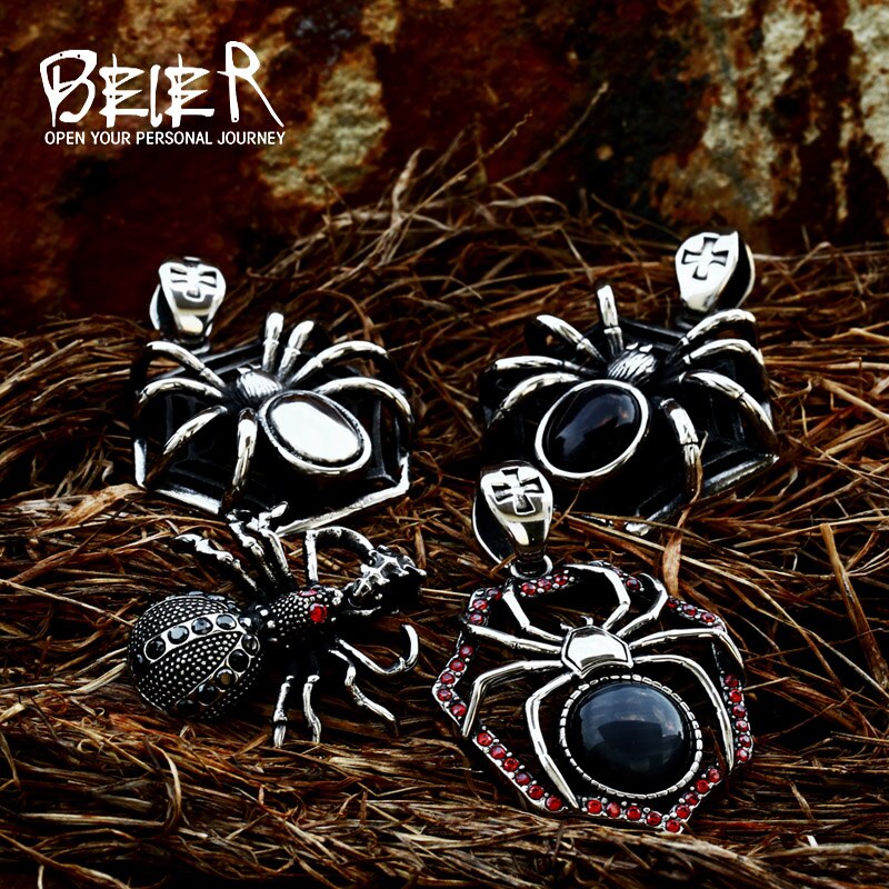 Stainless Steel Ferocious spider Animal Pendant Gem pendant Chain Necklace men Jewelry BP8-571