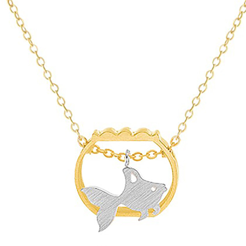 Stainless Steel Fish Tank & Goldfish Pendants Necklaces For Women Dainty Jewelry 2020 Gold Silver Color Charm Collares Mujer