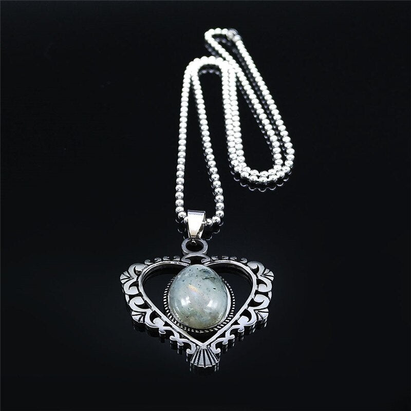 Stainless Steel Flash Stone Boho Love Heart Flower Charm Necklaces for Women/Men Silver Color Jewelry bijoux homme N3604S04