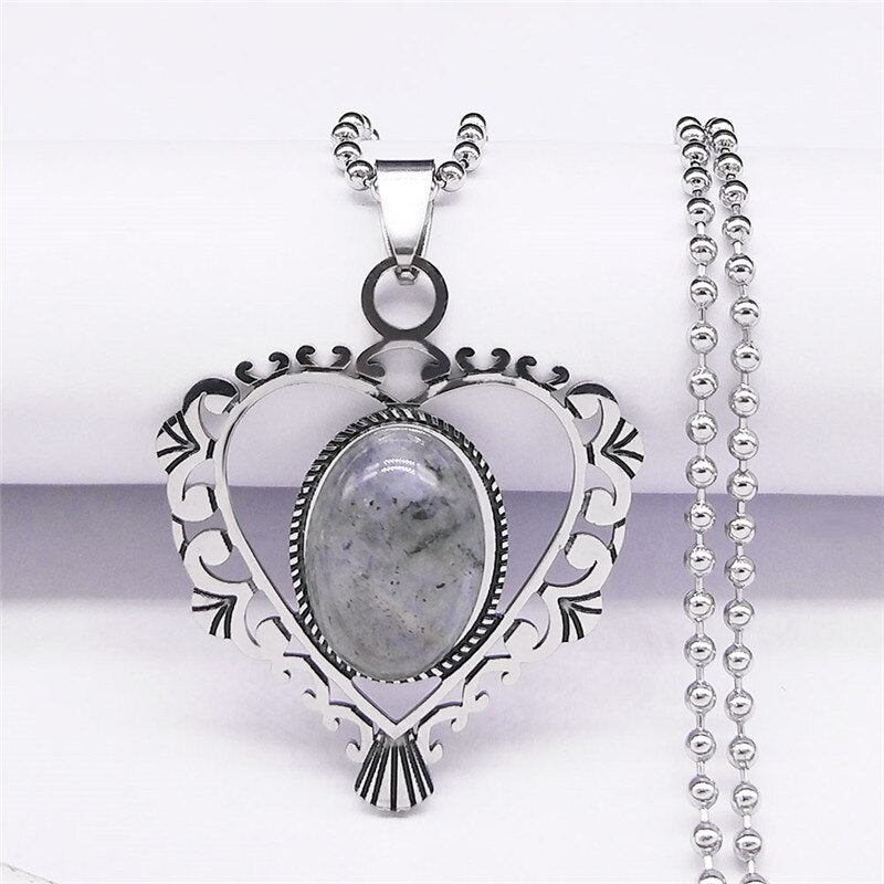 Stainless Steel Flash Stone Boho Love Heart Flower Charm Necklaces for Women/Men Silver Color Jewelry bijoux homme N3604S04