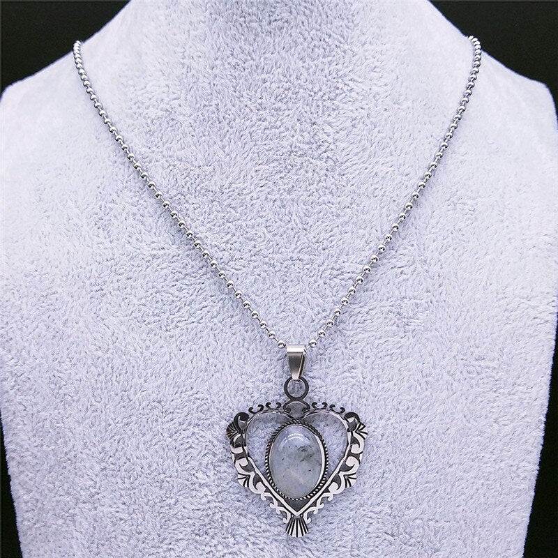 Stainless Steel Flash Stone Boho Love Heart Flower Charm Necklaces for Women/Men Silver Color Jewelry bijoux homme N3604S04