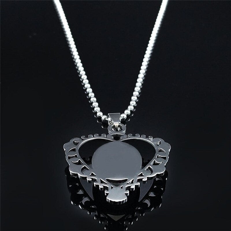 Stainless Steel Flash Stone Boho Love Heart Flower Charm Necklaces for Women/Men Silver Color Jewelry bijoux homme N3604S04