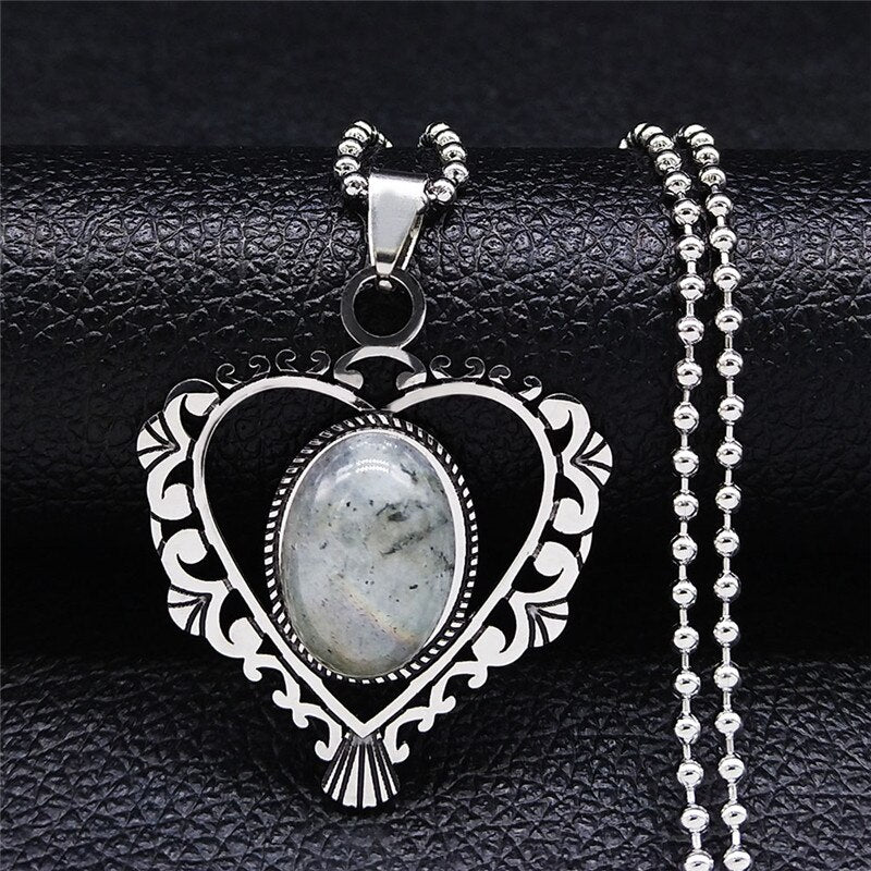 Stainless Steel Flash Stone Boho Love Heart Flower Charm Necklaces for Women/Men Silver Color Jewelry bijoux homme N3604S04