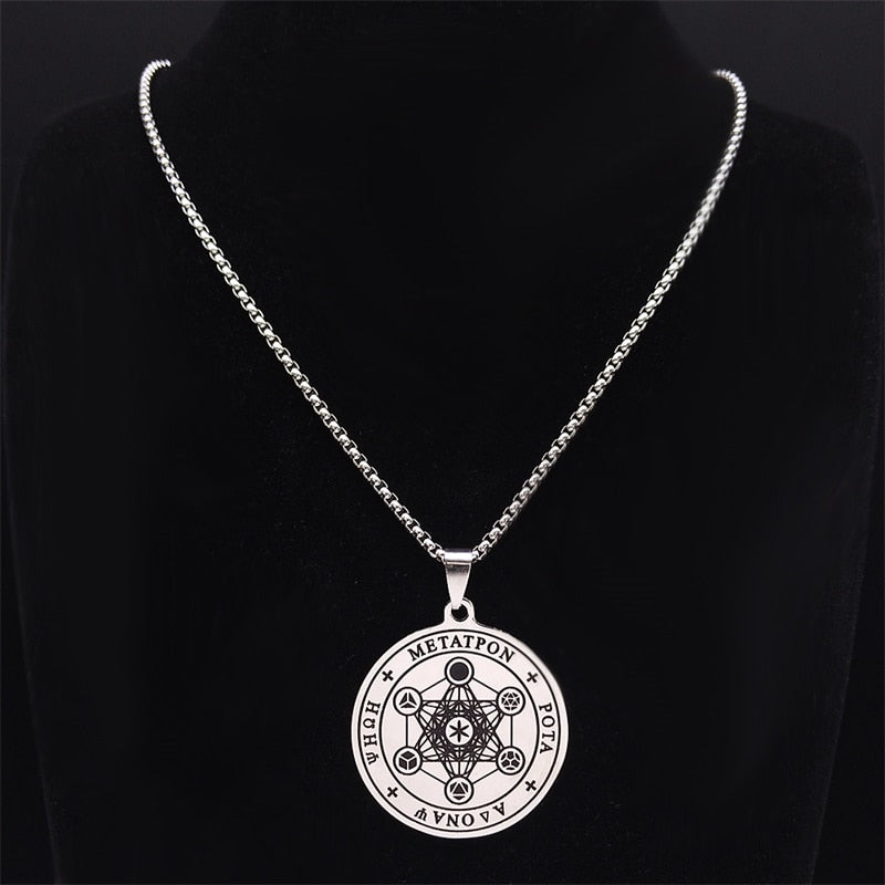 Stainless Steel Flower of Life Chain Necklaces for Women Silver Color Round Necklaces Jewelry chaine acier inoxydable N3662S02