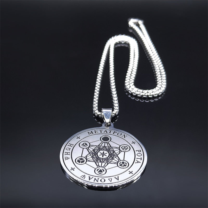 Stainless Steel Flower of Life Chain Necklaces for Women Silver Color Round Necklaces Jewelry chaine acier inoxydable N3662S02