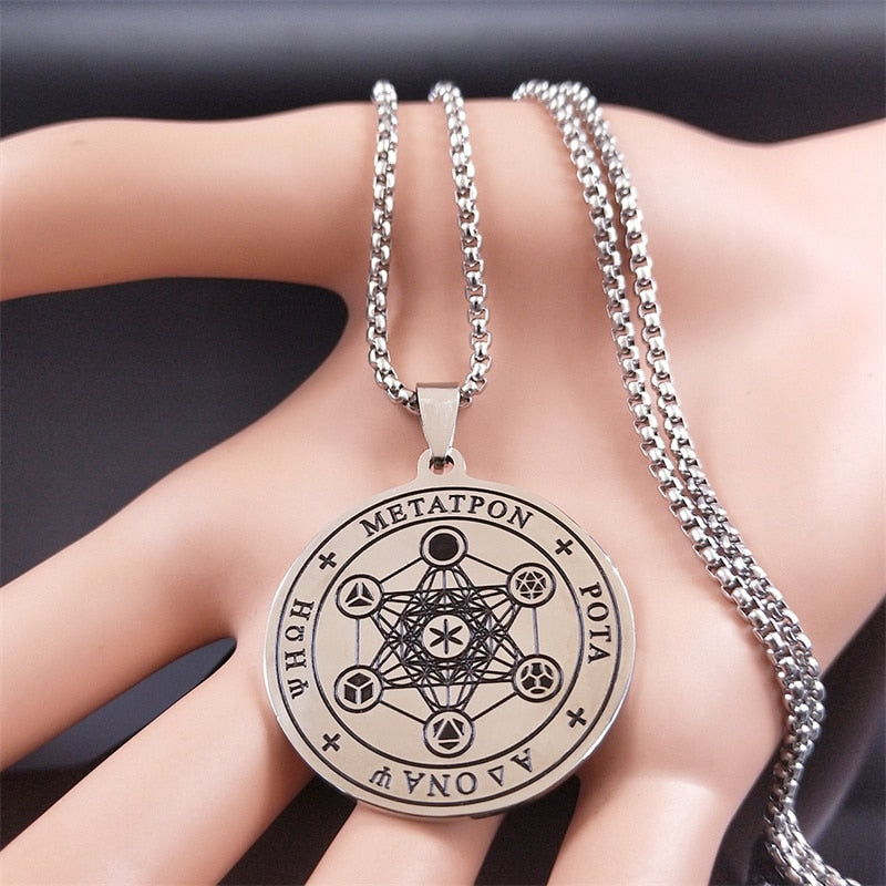 Stainless Steel Flower of Life Chain Necklaces for Women Silver Color Round Necklaces Jewelry chaine acier inoxydable N3662S02