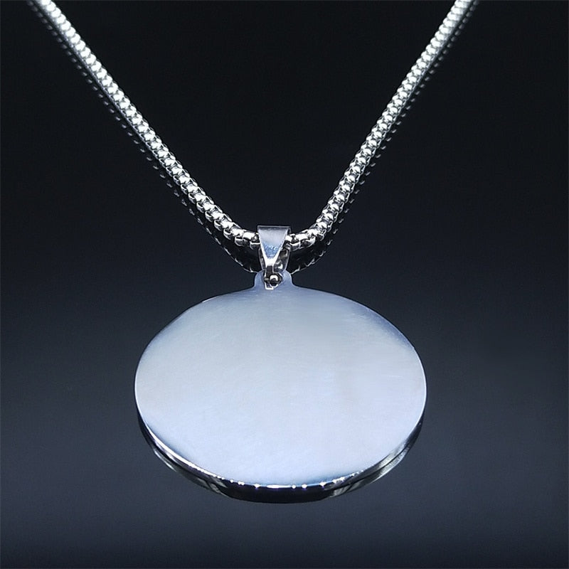 Stainless Steel Flower of Life Chain Necklaces for Women Silver Color Round Necklaces Jewelry chaine acier inoxydable N3662S02