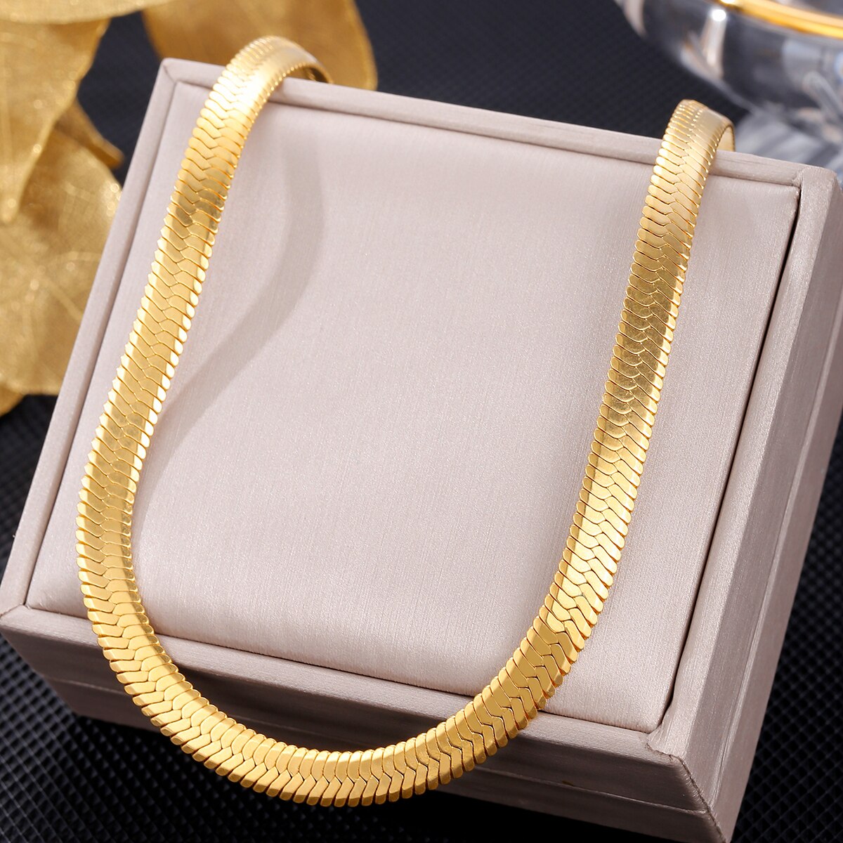 Stainless Steel Gold Blade Chain Flat Snake Bone Necklace Titanium Steel Jewelry Matching Chain Men Women Accessories