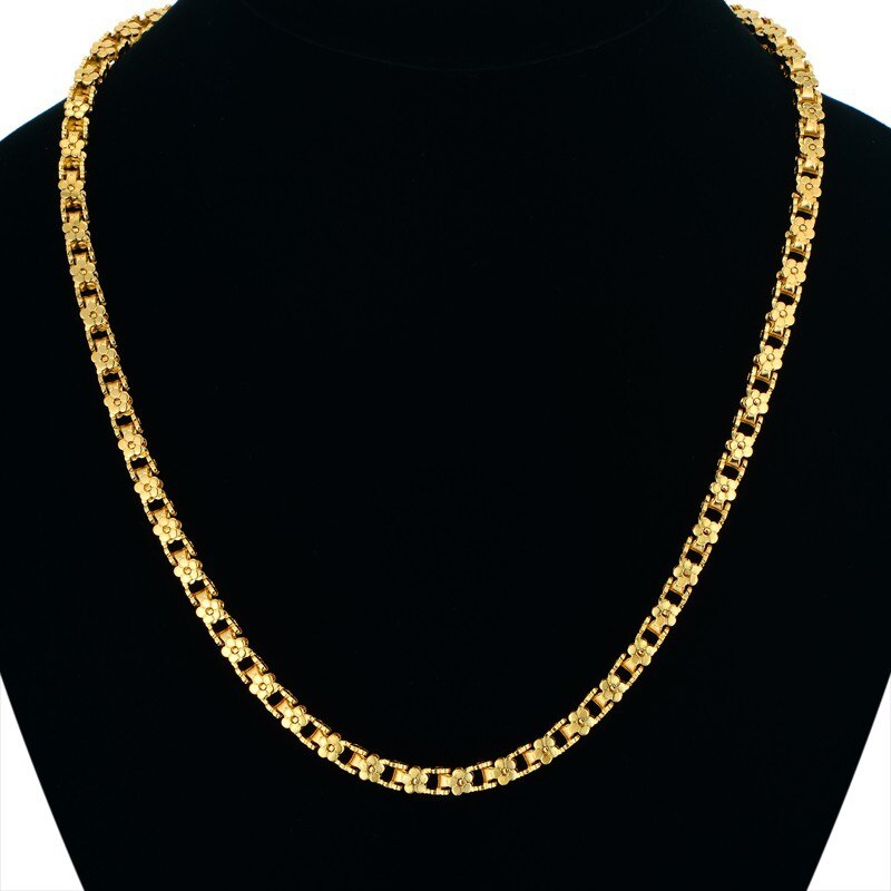 Stainless Steel Gold Chain For Women,5mm Gold Color Flower Box Chain Punk Collar Necklace Golden Jewelry collier or