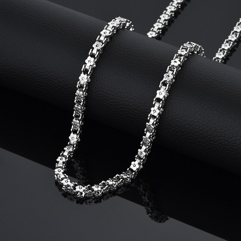 Stainless Steel Gold Chain For Women,5mm Gold Color Flower Box Chain Punk Collar Necklace Golden Jewelry collier or