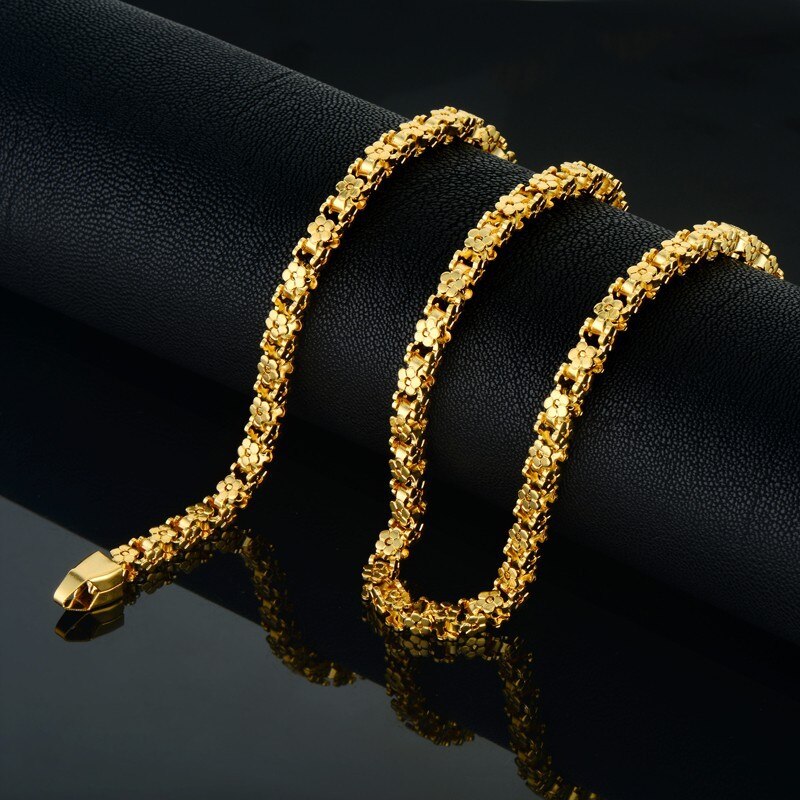 Stainless Steel Gold Chain For Women,5mm Gold Color Flower Box Chain Punk Collar Necklace Golden Jewelry collier or