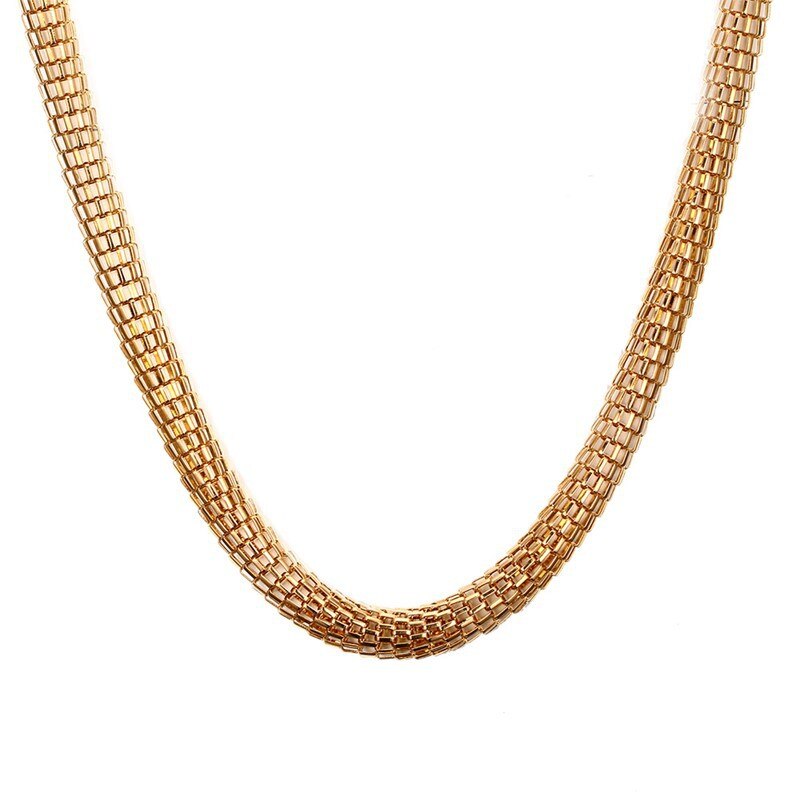 Stainless Steel Gold Color Mesh Chain Necklace Bracelet 1set Cool Men's woman Jewelry