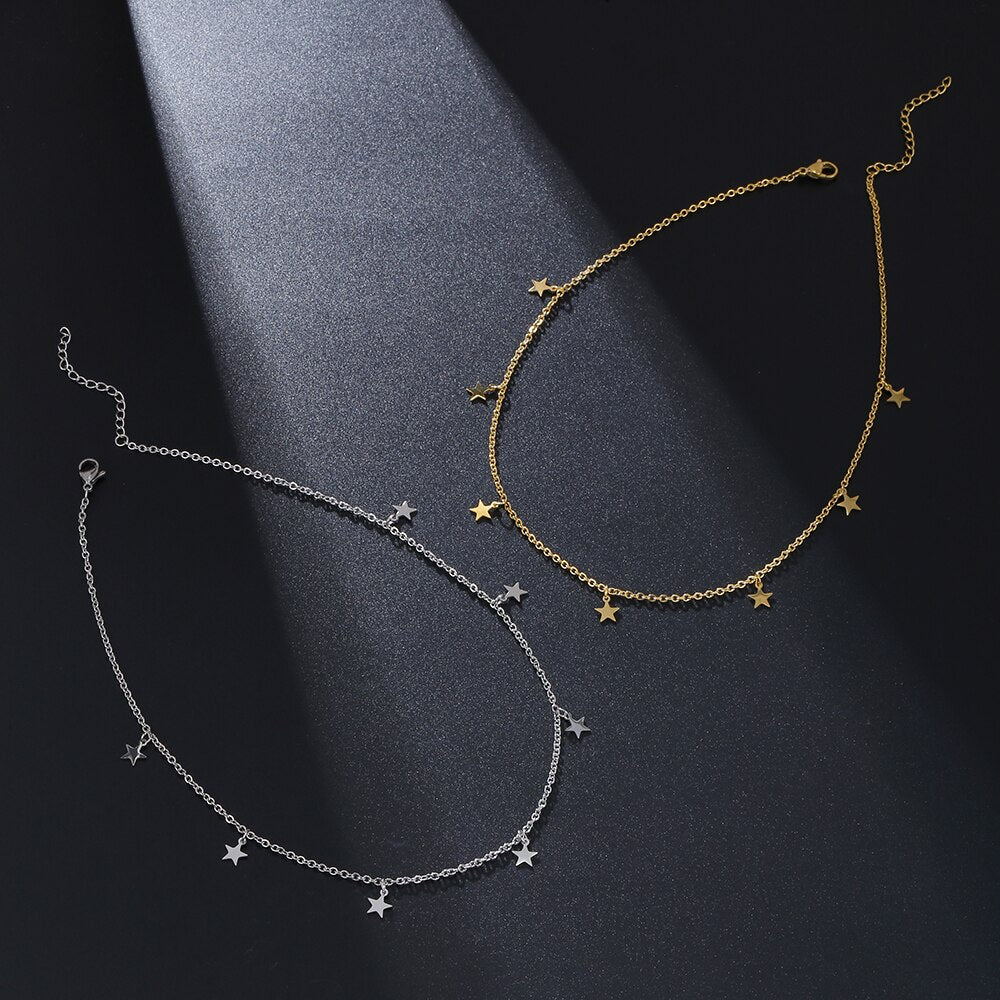Stainless Steel Gold Silver Color 7 Star Choker Necklace for Women Dainty Star Necklace Statement Jewelry