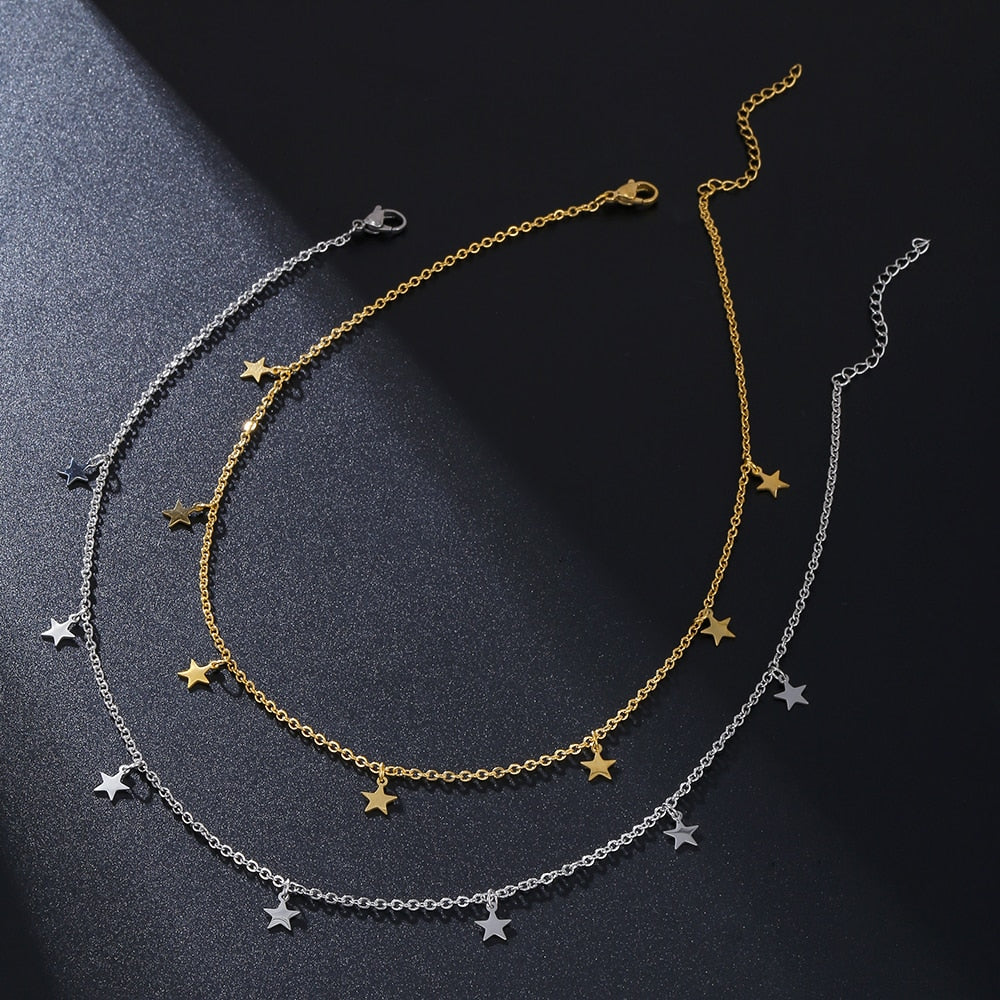 Stainless Steel Gold Silver Color 7 Star Choker Necklace for Women Dainty Star Necklace Statement Jewelry